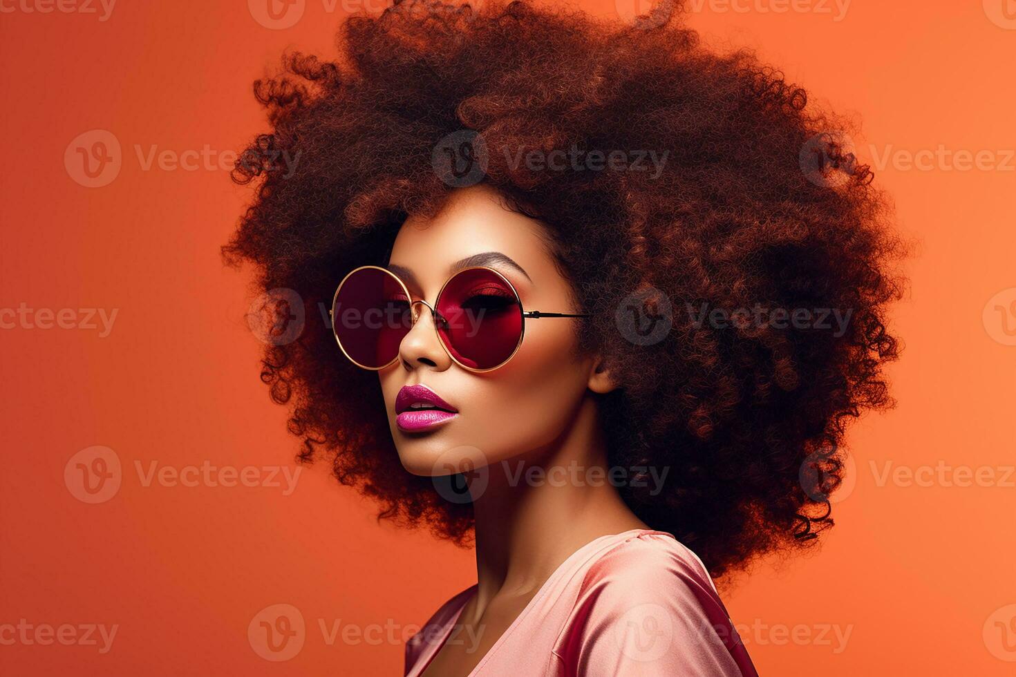 ai generiert Studio Porträt von ein schön schwarz Haut afrikanisch Frau im Sonnenbrille auf anders Farben Hintergrund foto