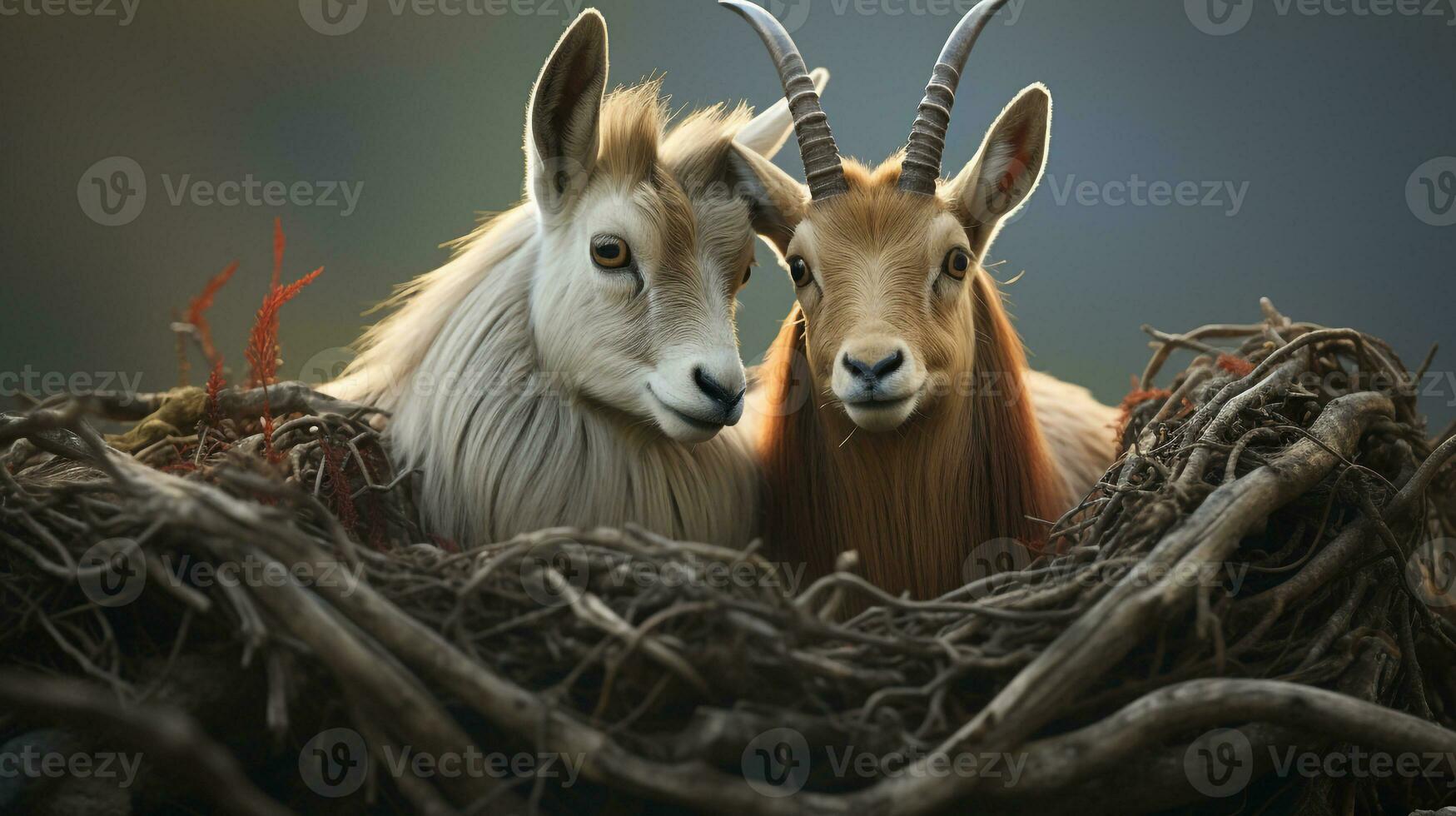 Foto von herzzerreißend zwei arabisch Oryxe mit ein Betonung auf Ausdruck von Liebe. generativ ai