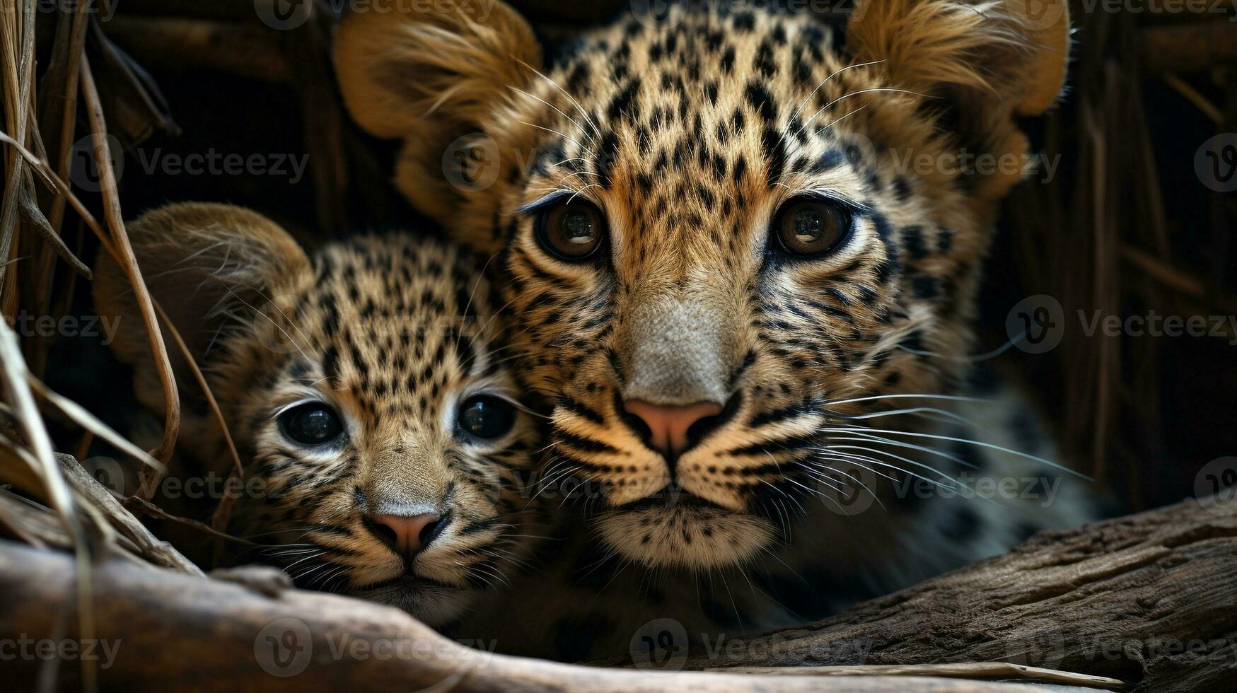 Foto von herzzerreißend zwei afrikanisch Leoparden mit ein Betonung auf Ausdruck von Liebe. generativ ai