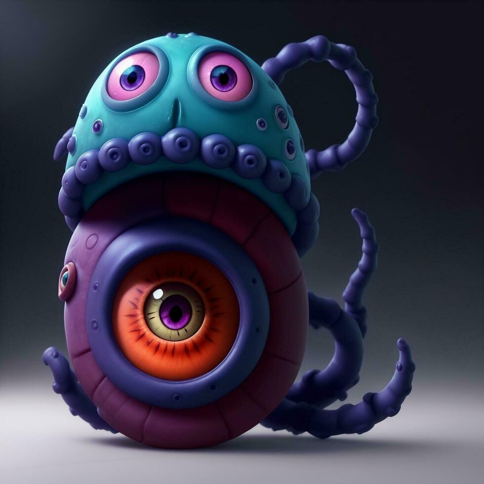 3d Illustration von Tentakel Auge Monster- ai generativ foto