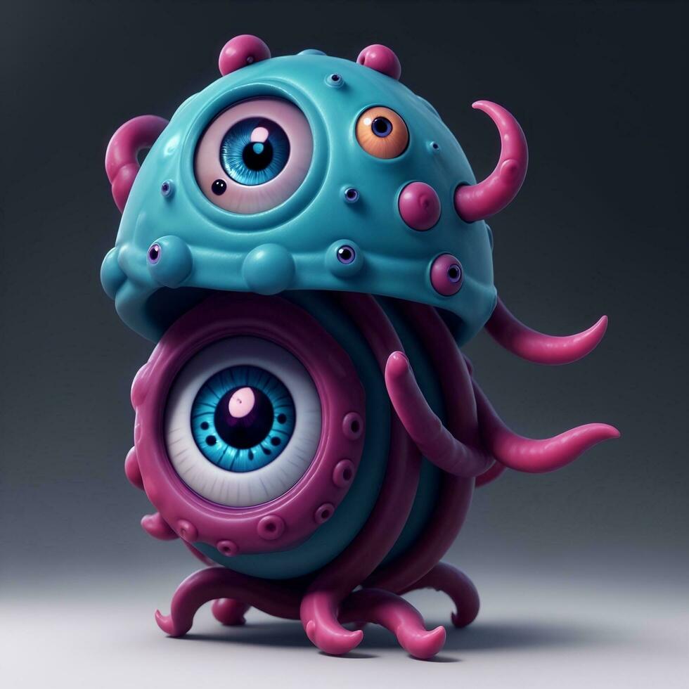 3d Illustration von Tentakel Auge Monster- ai generativ foto