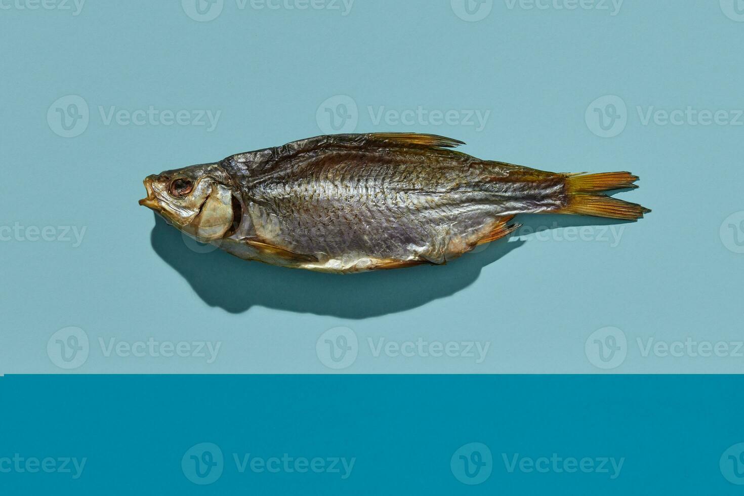 getrocknet oder ruckartig gesalzen Plötze, schmackhaft Klippfisch auf bunt Hintergrund. Beliebt Bier Vorspeise. traditionell Weg von konservieren Fisch. schließen oben foto