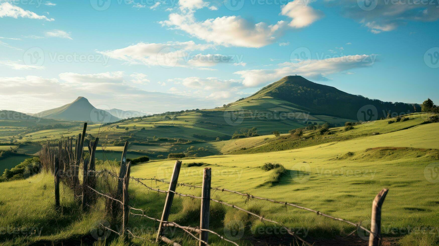 fruchtbar Pisten. das üppig Landschaft von Ackerland Hügel. generativ ai foto