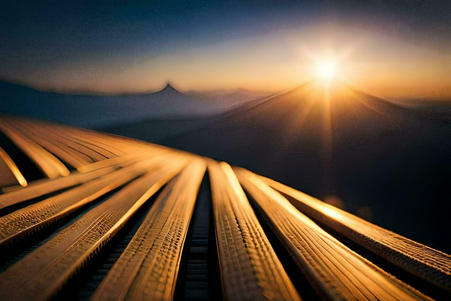 das Sonne ist Rahmen Über ein hölzern Planke. KI-generiert foto