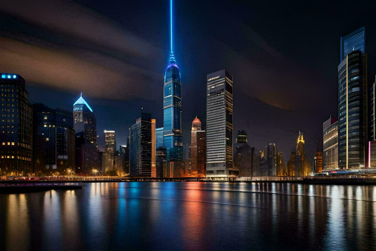 das Stadt Horizont beim Nacht mit Beleuchtung leuchtenden. KI-generiert foto