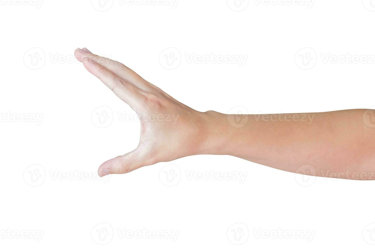 Mann Hand Geste halten etwas isoliert auf Weiß Hintergrund foto