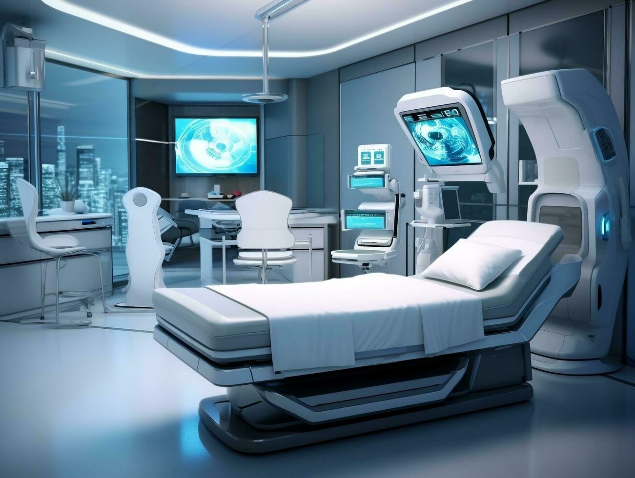 hoch Technik Krankenhaus Zimmer von das Zukunft ai generativ foto