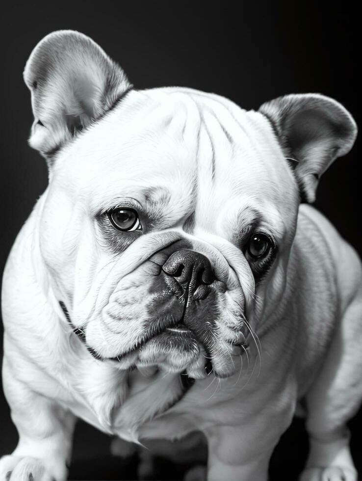 glücklich Hund Bulldogge schwarz und Weiß einfarbig Foto im Studio Beleuchtung