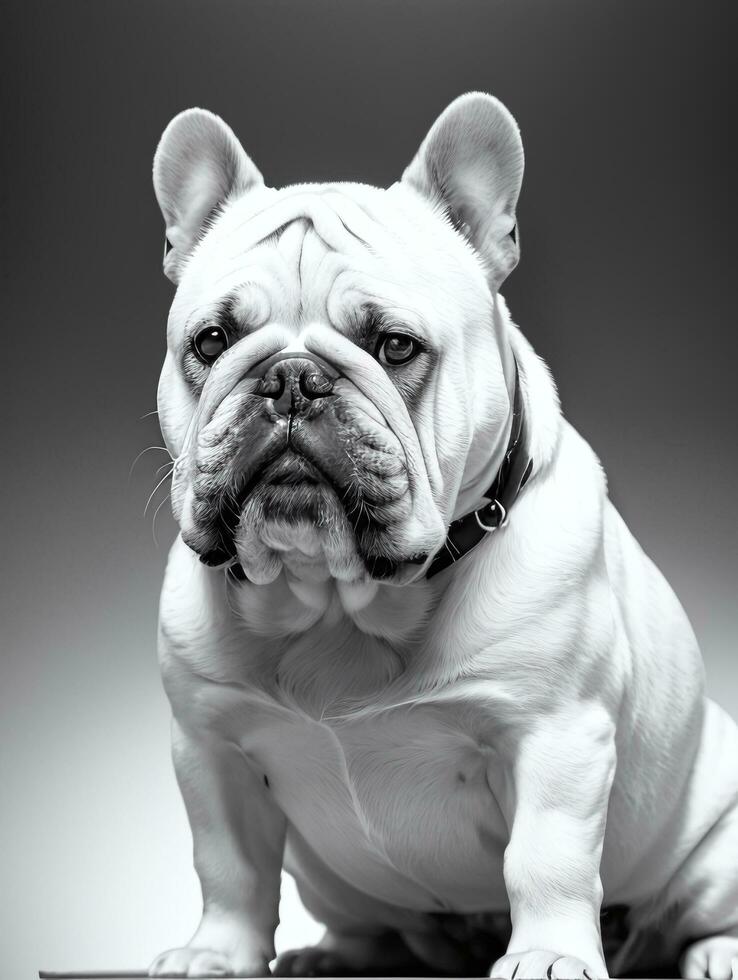 glücklich Hund Bulldogge schwarz und Weiß einfarbig Foto im Studio Beleuchtung
