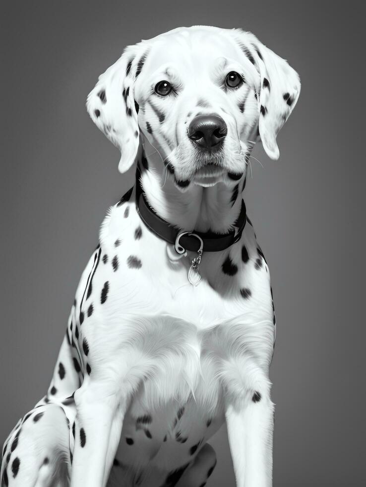 glücklich Dalmatiner Hund schwarz und Weiß einfarbig Foto im Studio Beleuchtung