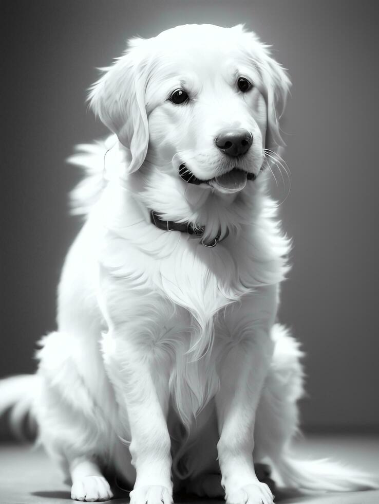 glücklich golden Retriever Hund schwarz und Weiß einfarbig Foto im Studio Beleuchtung