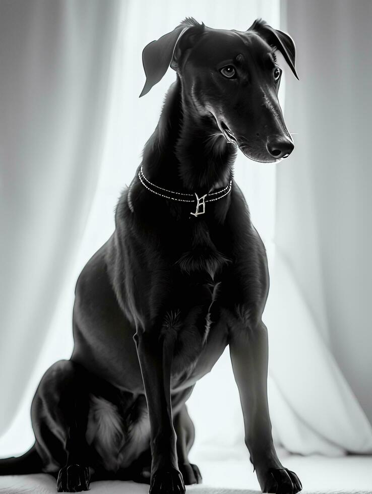 glücklich Windhund Hund schwarz und Weiß einfarbig Foto im Studio Beleuchtung