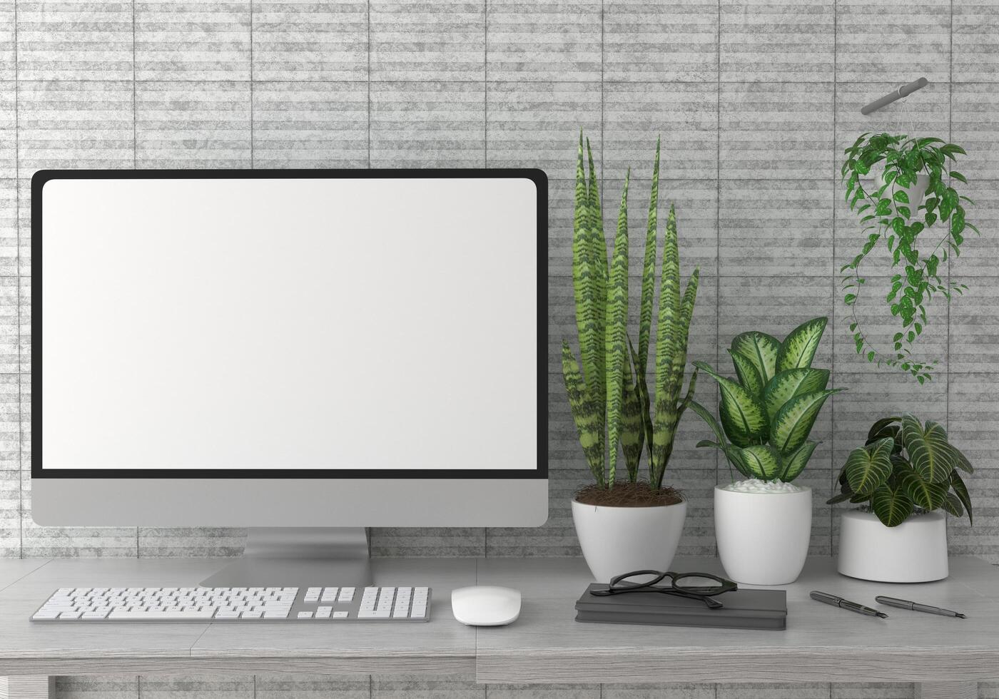 PC auf dem Schreibtisch im Büro platziert foto