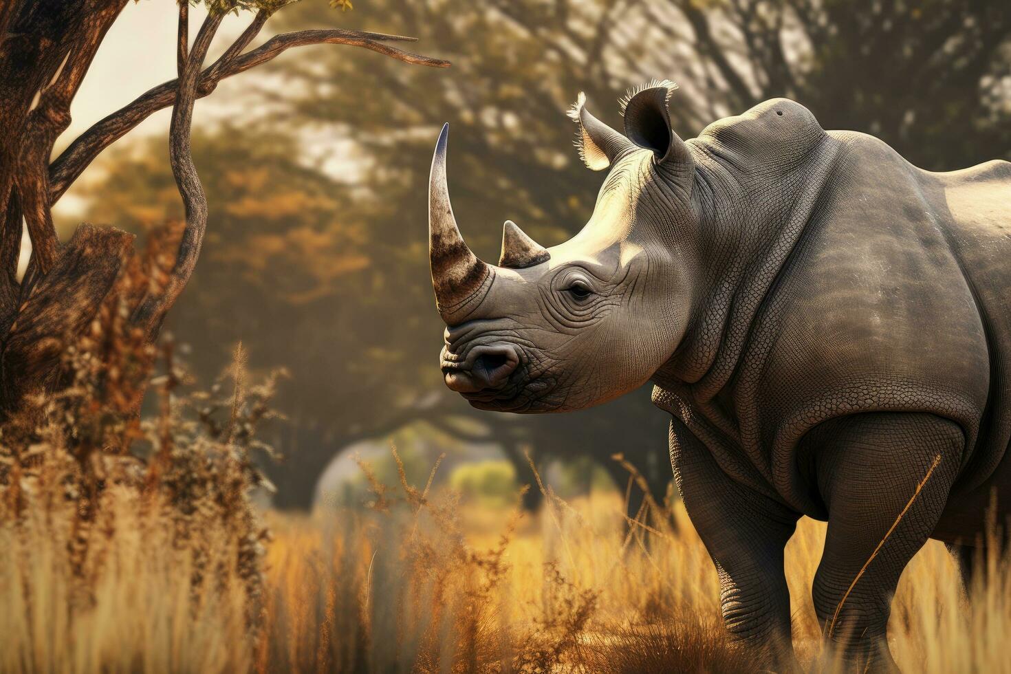 Weiß Nashorn Ceratotherium simum, Nashorn im das wild, ai generiert foto