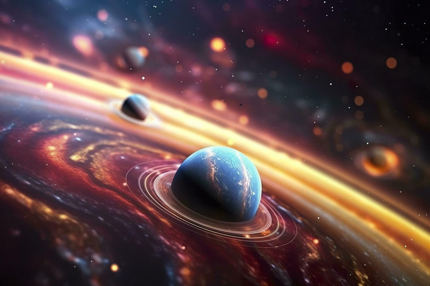 unser 3d Solar- System mit Planeten im Umlaufbahnen Weg. ai generativ foto