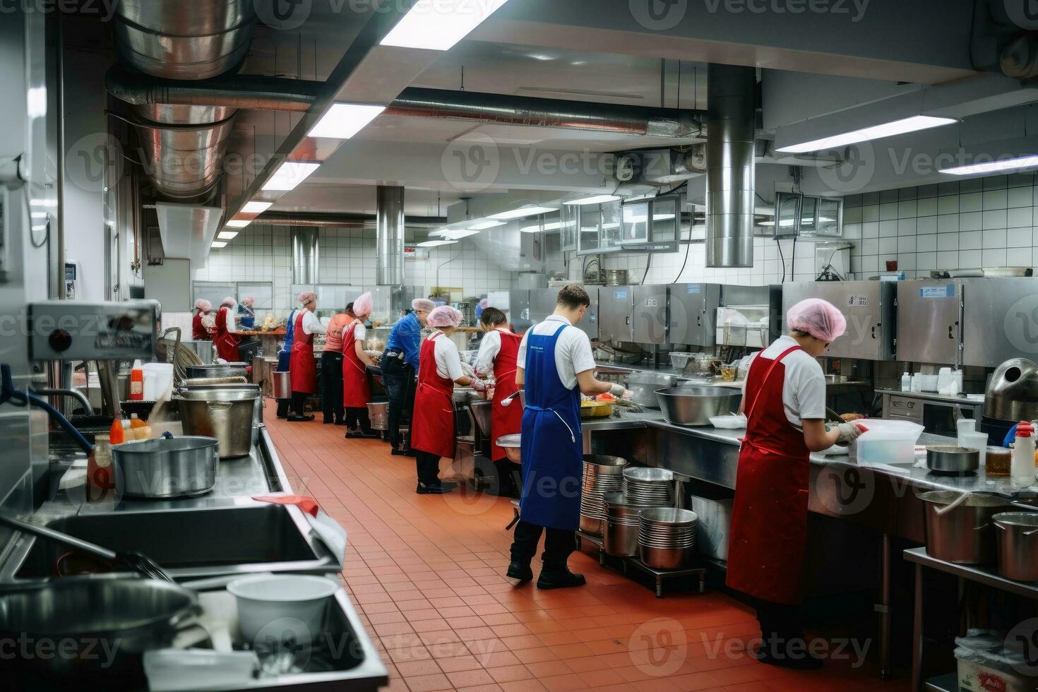 viele von Menschen Arbeiten im ein Fachmann kitchen.ai generativ foto