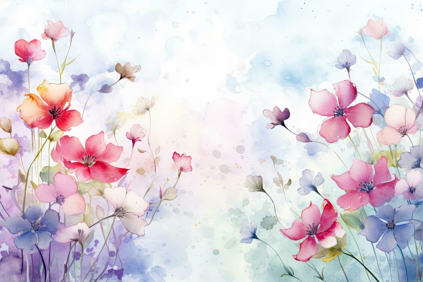 Aquarell Blumen Hintergrund. Hand gemalt Illustration. Frühling Blüte, Frühling Blumen- im Aquarell Hintergrund, ai generiert foto