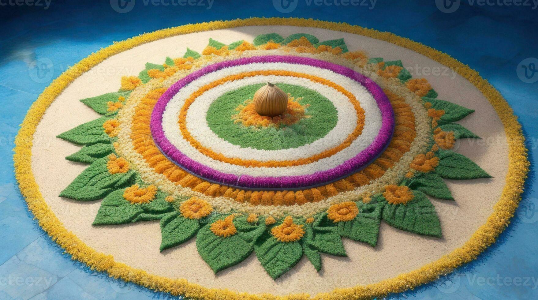 ai generativ, Januar 14-17, pongal - - Ernte Festival im Indien, kolam - - traditionell indisch Zeichnung foto