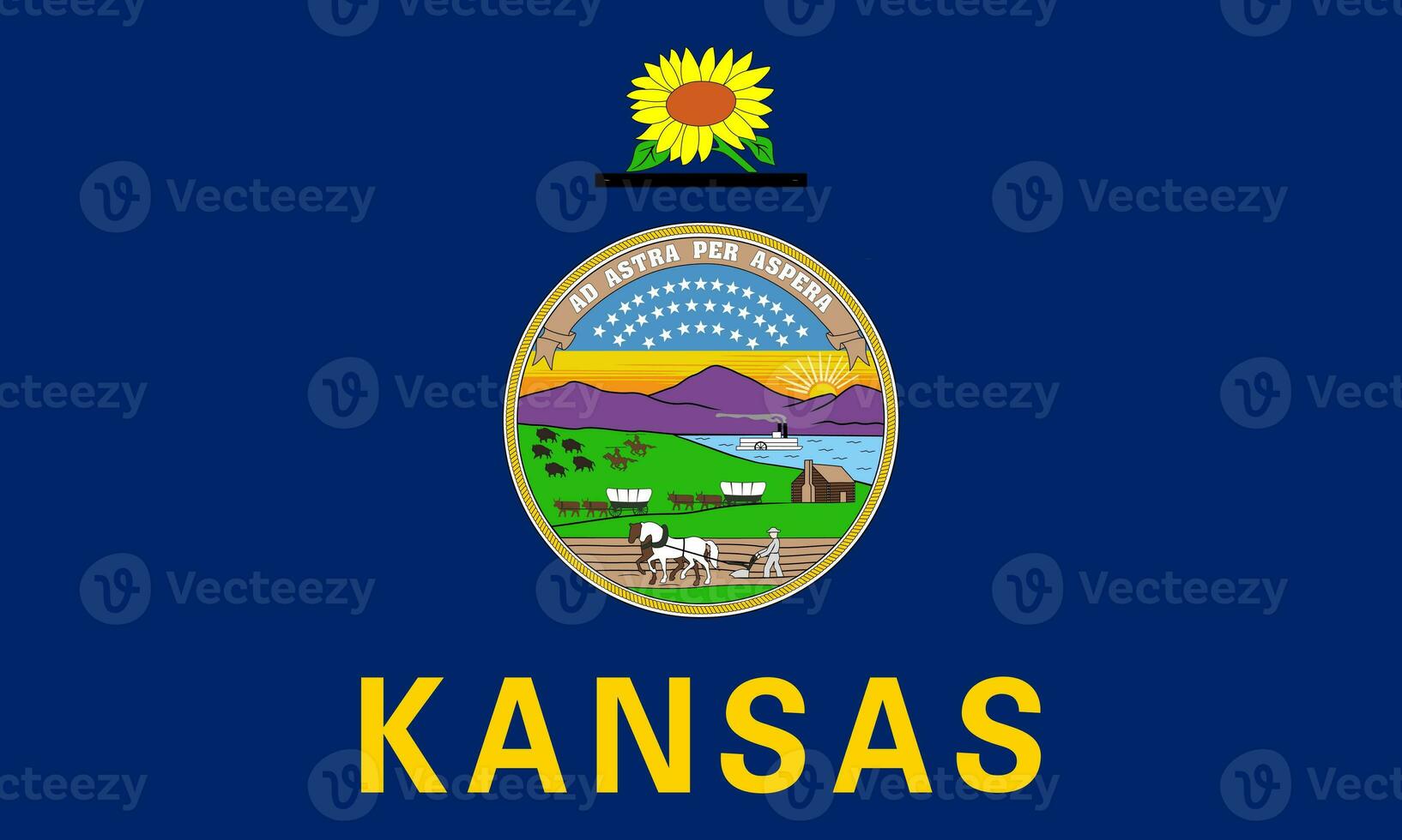 das offiziell Strom Flagge und Mantel von Waffen von Kansas. Zustand Flagge von Kansas. Illustration. foto