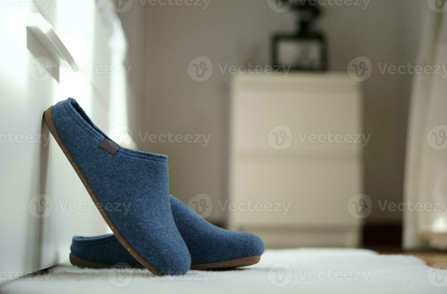 Blau Hausschuhe ein komfortabel Schuhwerk foto
