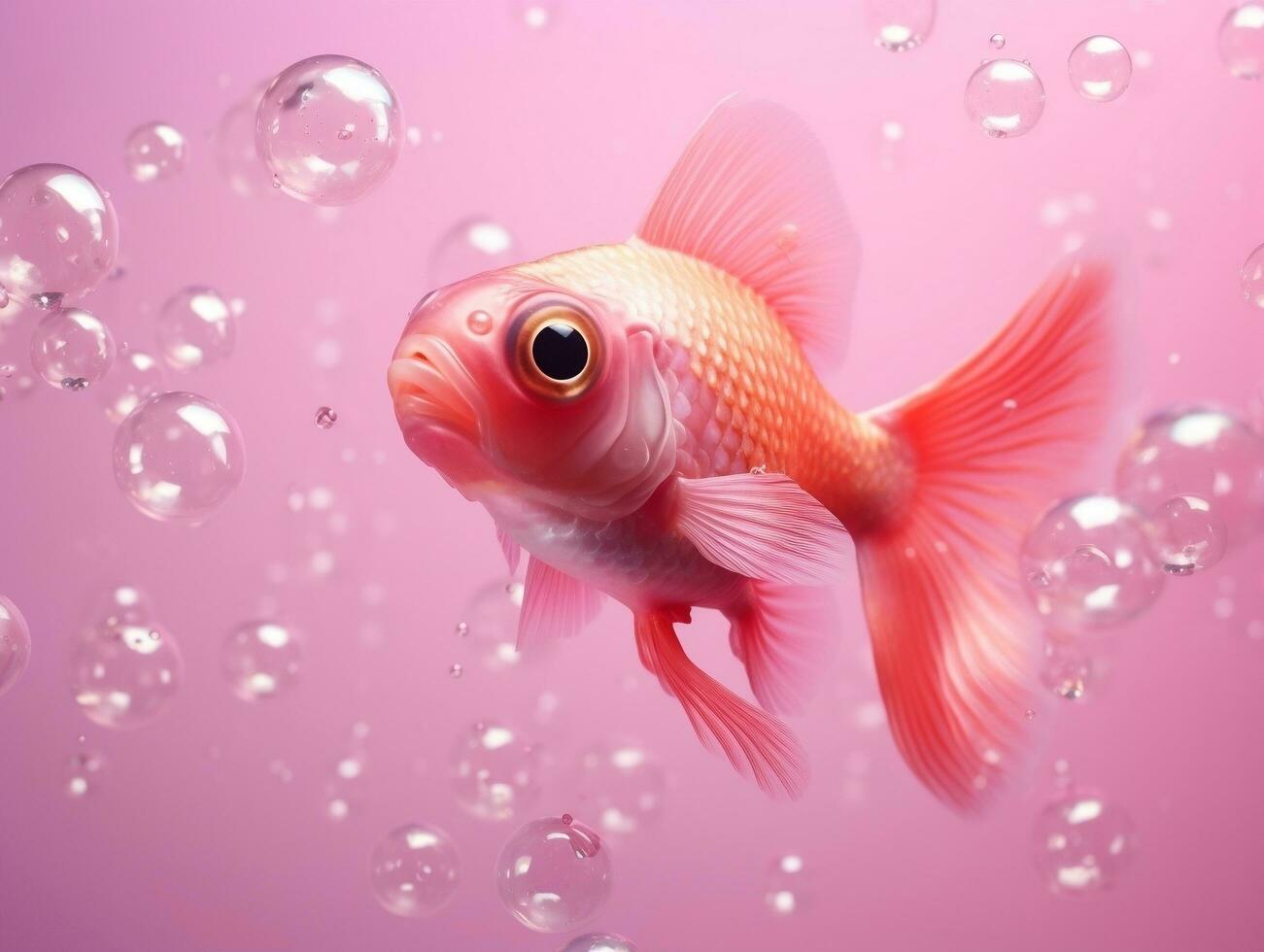 schön Rosa Fisch Schwimmen mit Luftblasen von ein Rosa Hintergrund ai generativ foto