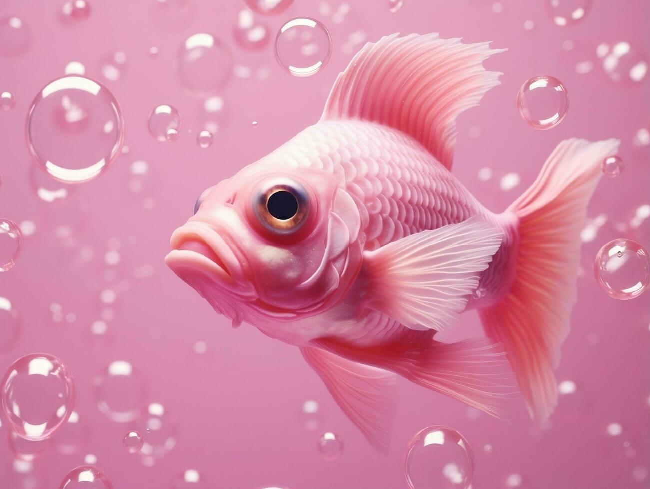 schön Rosa Fisch Schwimmen mit Luftblasen von ein Rosa Hintergrund ai generativ foto