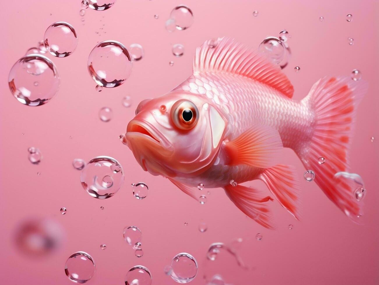 schön Rosa Fisch Schwimmen mit Luftblasen von ein Rosa Hintergrund ai generativ foto