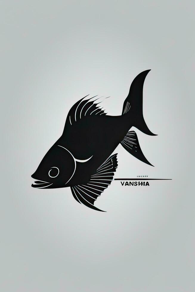 ai generiert schwarz Fisch Silhouette auf grau Hintergrund. Fisch Logo. Vektor Illustration foto