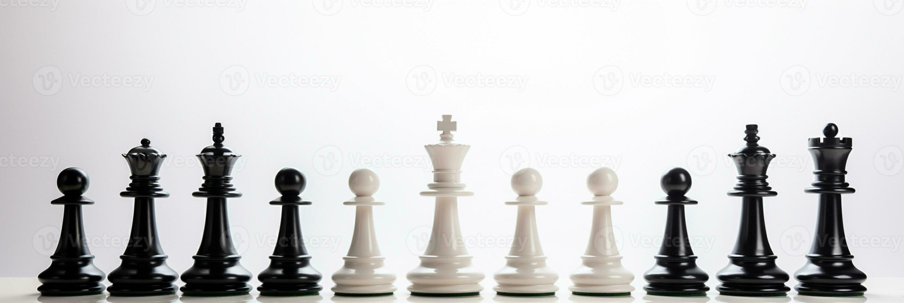 Schach Stücke auf Schachbrett, Konzept zum Führung, Zusammenarbeit, Partnerschaft, Geschäft Strategie, Entscheidung und Wettbewerb., ai generativ foto