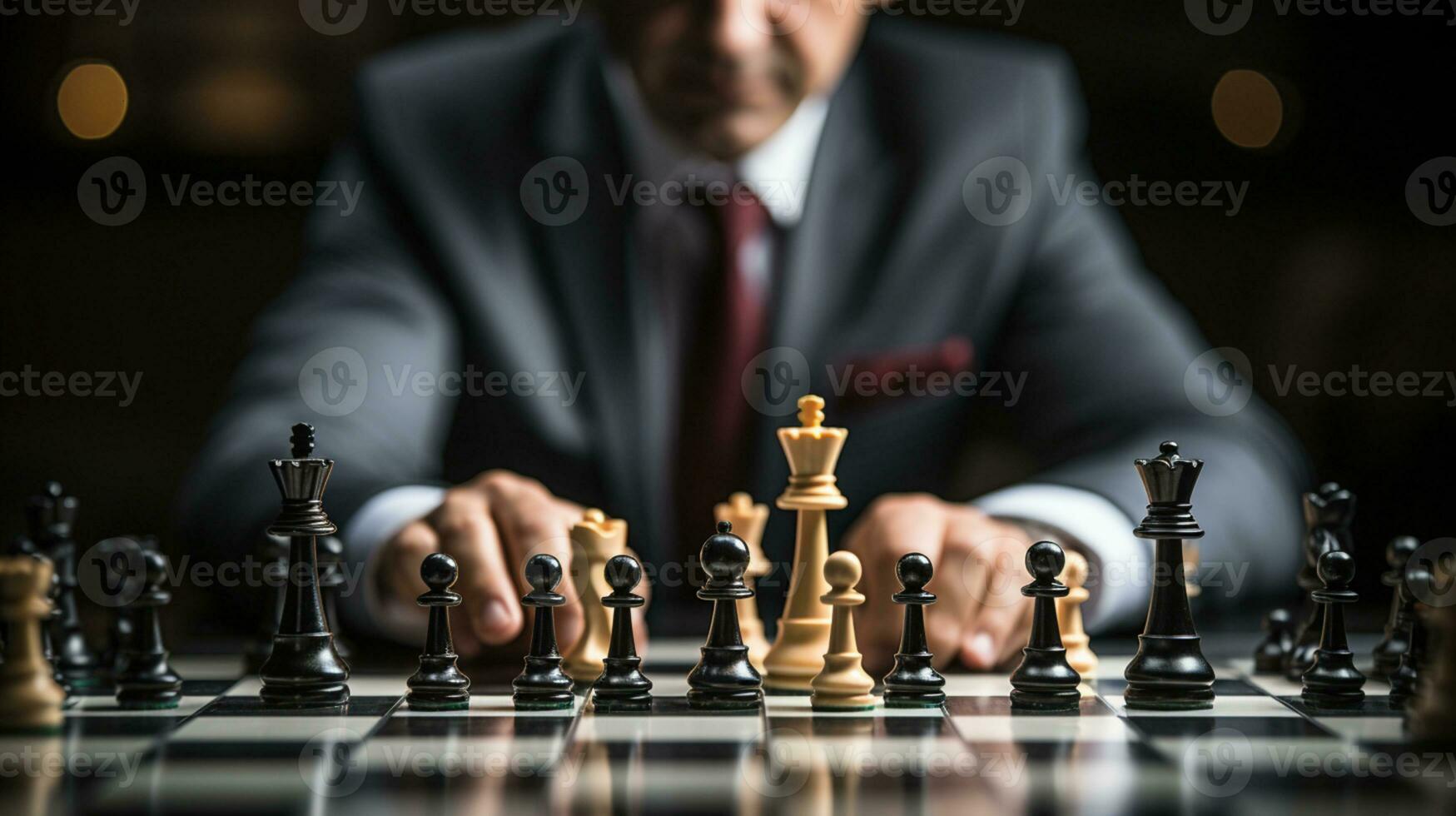 Geschäftsmann Steuerung Schach Spiel Konzept zum Ideen Geschäft Strategie Management, Entwicklung Neu Strategie planen, Führer und Zusammenarbeit, Planung zum Wettbewerb, ai generativ foto