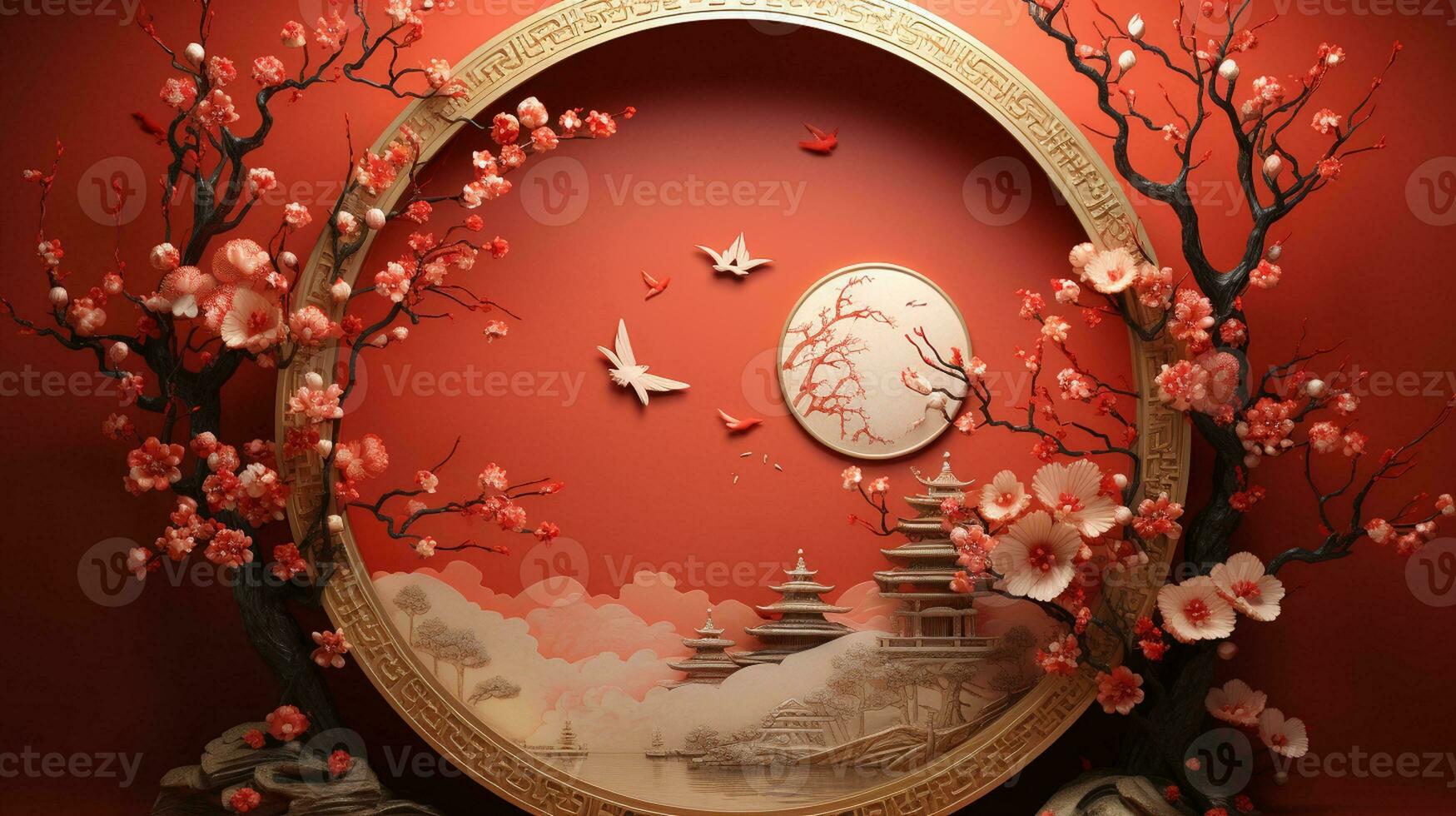 Chinesisch Neu Jahr abstrakt Hintergrund, Urlaub Feier Veranstaltungen Konzept, Kopieren Raum zum Text, ai generativ foto