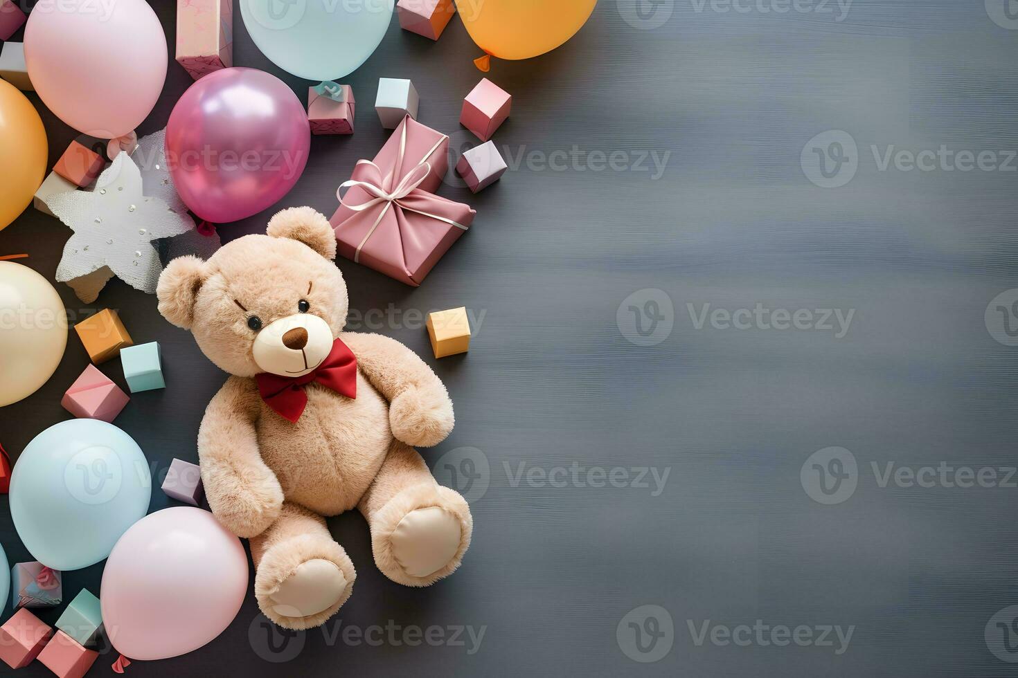 Karte Hintergrund mit süß Bär und Ballon Elemente, ai generiert foto