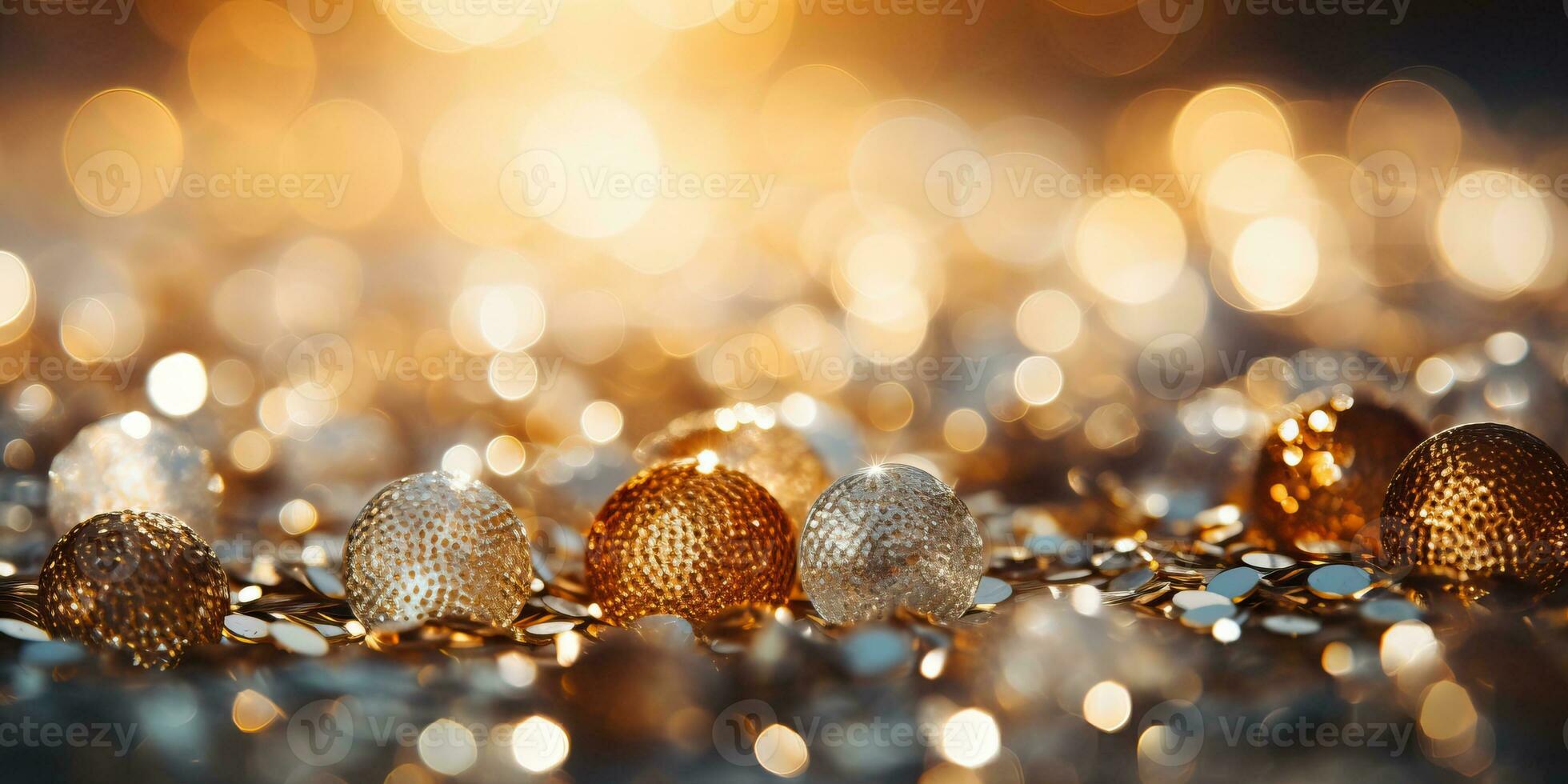 golden Weihnachten Bälle auf Bokeh Hintergrund. Weihnachten und Neu Jahr Konzept. ai generiert. foto