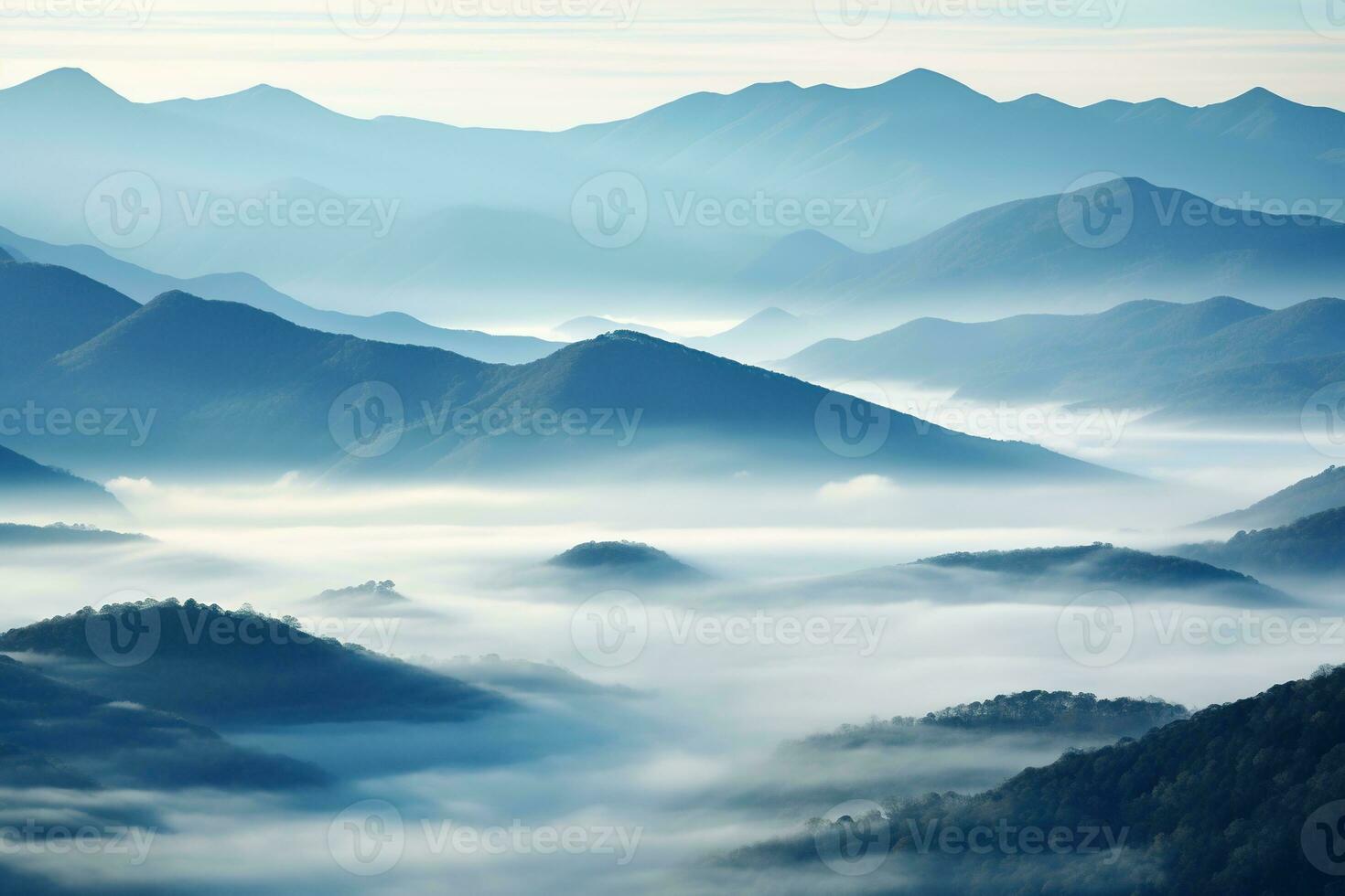 ai generiert schön Landschaft von Berge im nebelig Morgen Schönheit im Natur. foto