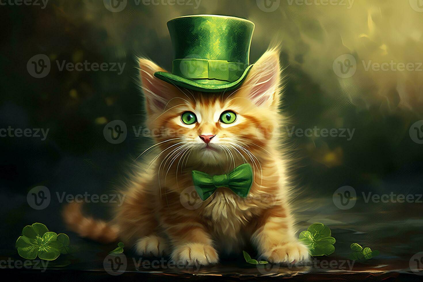 süß Katze tragen ein Grün oben Hut zum st. Patrick's Tag. ai generiert foto