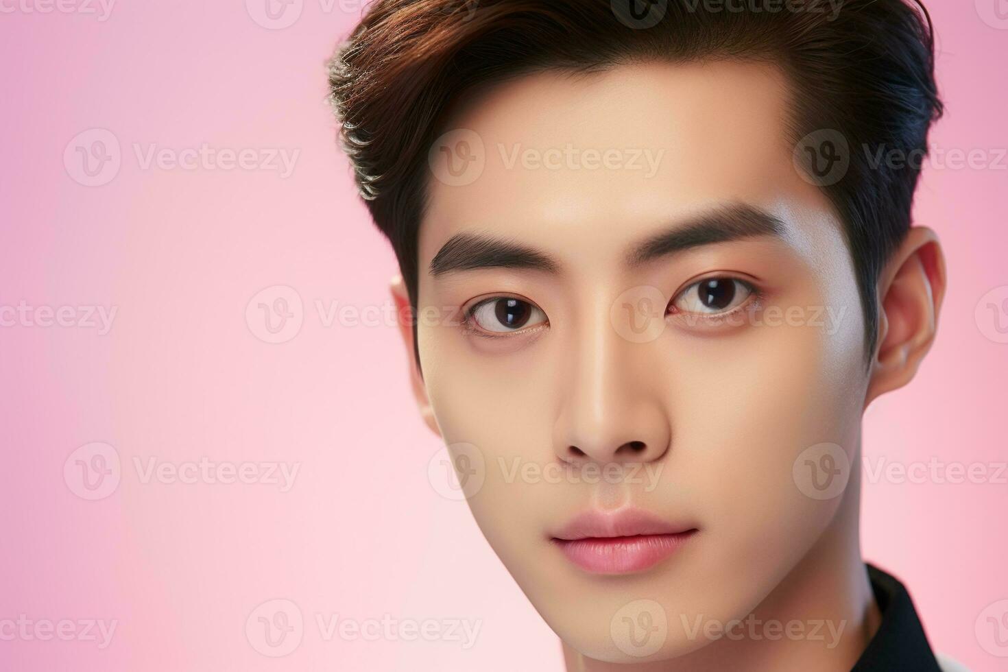 Porträt von ein schön jung asiatisch Mann auf Rosa hintergrund.asiatisch Schönheit ai generiert foto