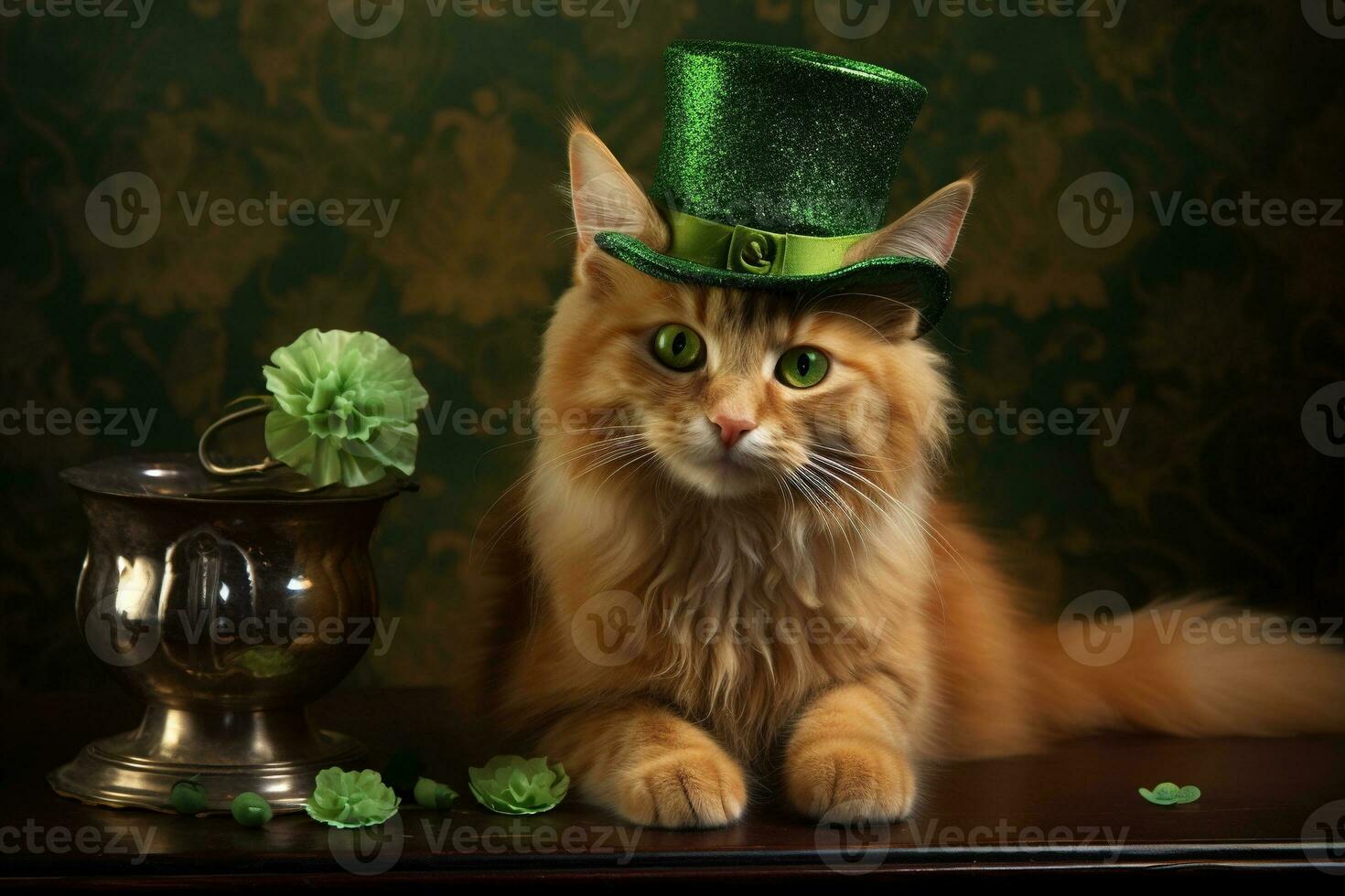 süß Katze tragen ein Grün oben Hut zum st. Patrick's Tag. ai generiert foto