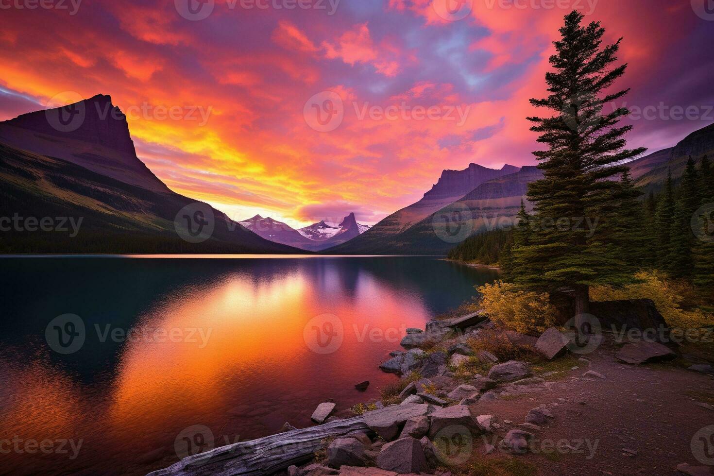 Sonnenuntergang Über Gletscher National Park, Montana, vereinigt Zustände von Amerika ai generiert foto