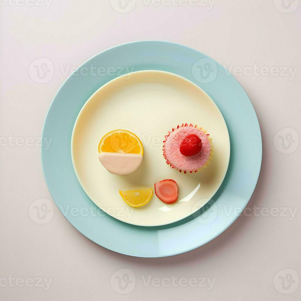 ein Teller mit Dessert Minimalismus. hohe Auflösung. ai generativ foto