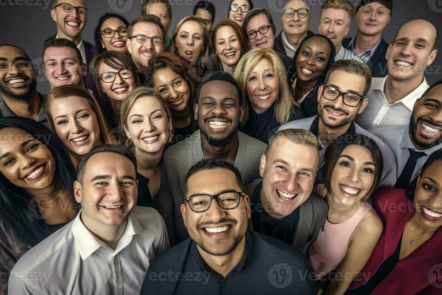 kollektiv Büro Lächeln Gruppe Selfie. generieren ai foto