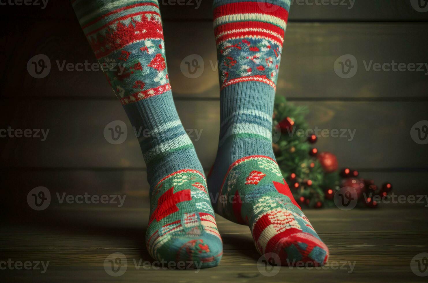 Weihnachten Socken Beine bunt Stil. generieren ai foto