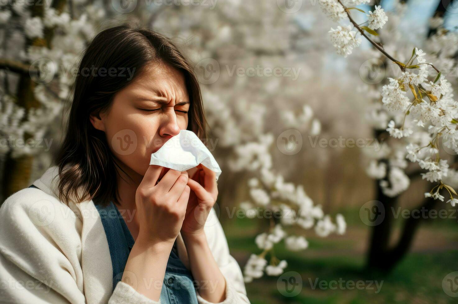 Symptom Pollen Allergie im Garten Park. generieren ai foto