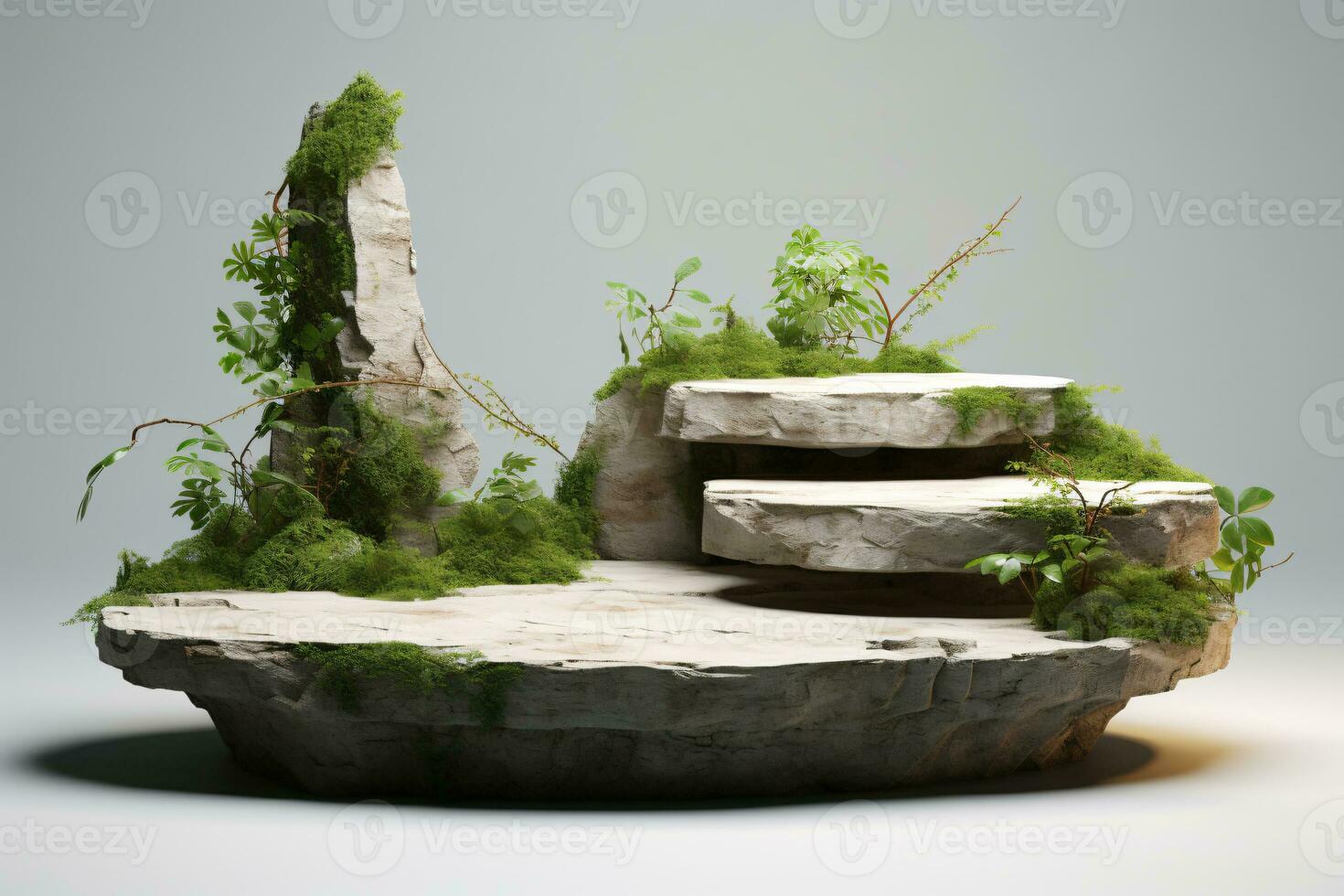 Stein Podium mit Weiß Fußboden und Hintergrund. ai generativ foto