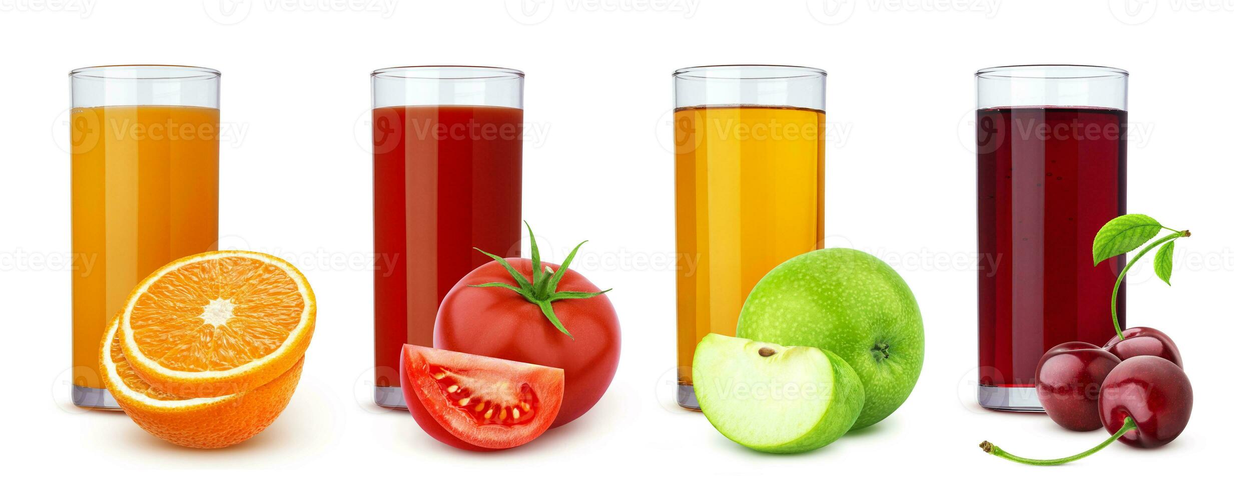 Brille von anders Saft, Früchte und Beeren isoliert auf Weiß Hintergrund foto