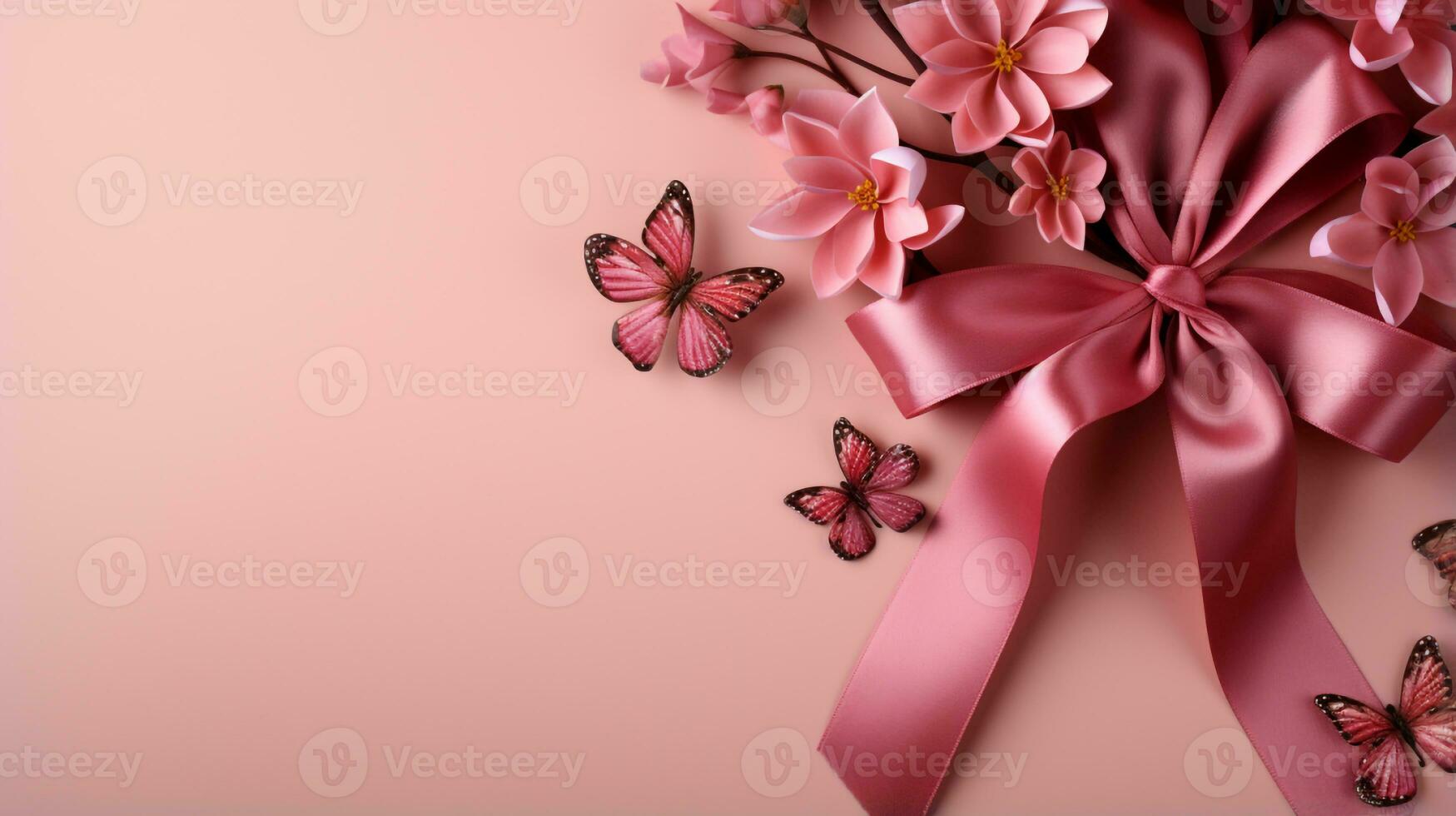 Rosa Band auf Rosa Hintergrund mit Kopieren Raum generativ ai foto