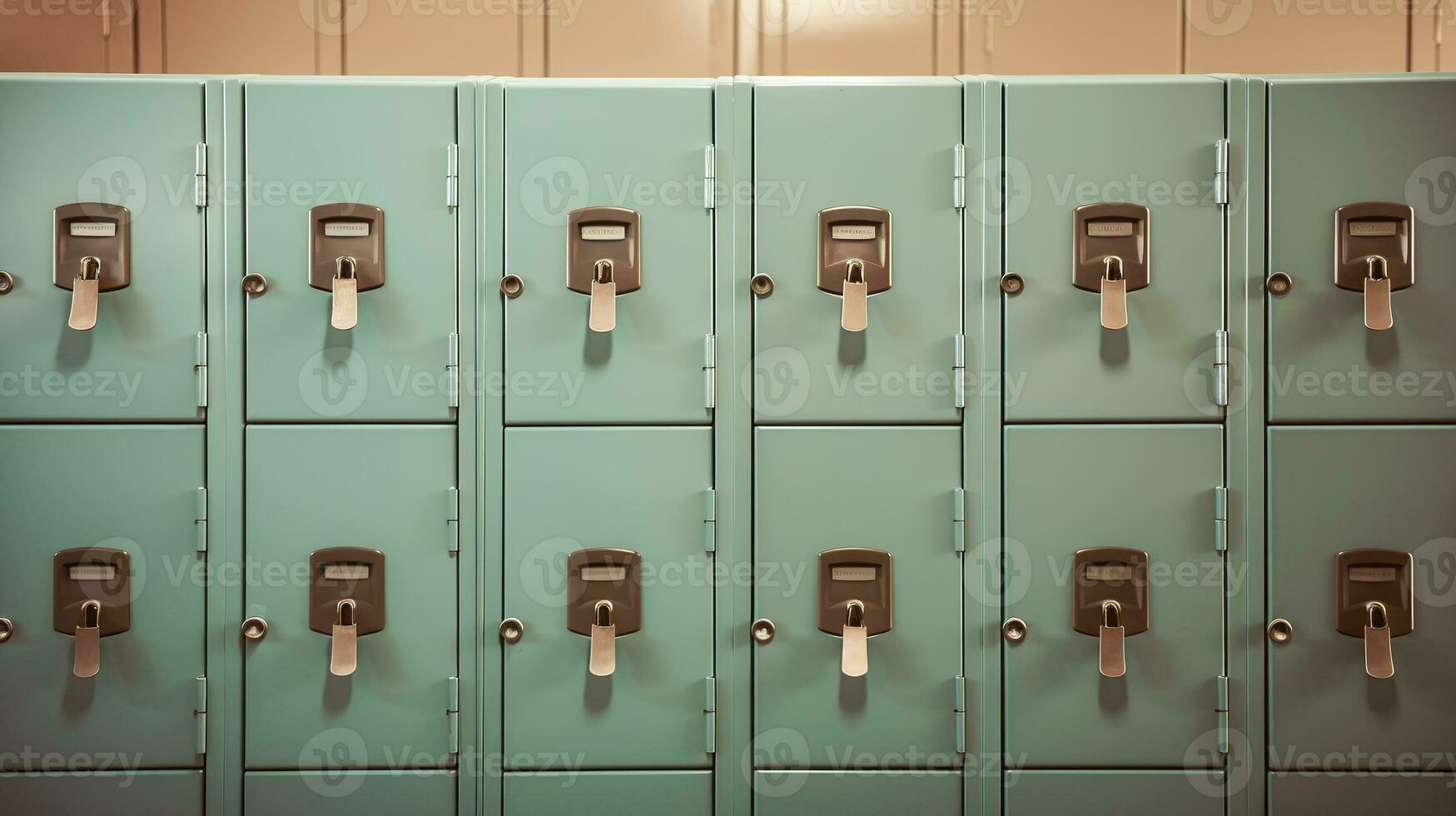 ai generiert generativ ai, Reihe von hoch Schule Schließfächer im das Flur, Schließfach Zimmer foto