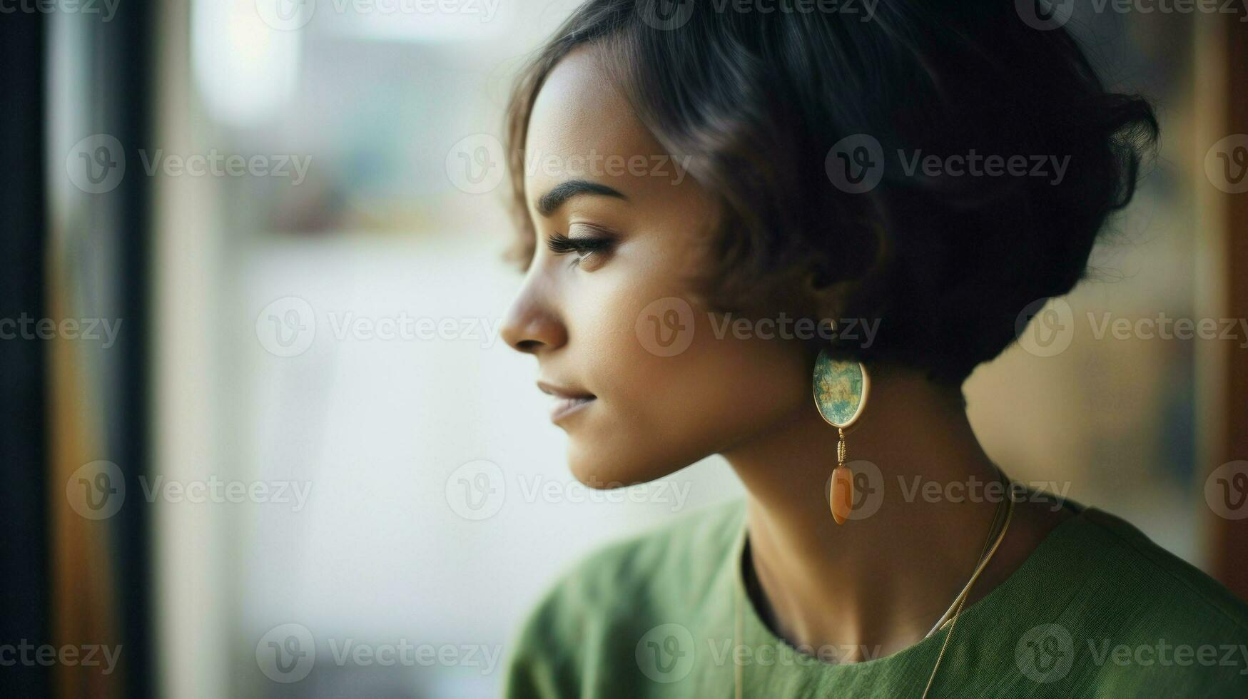 elegant Frau im ein Grün Outfit. generativ ai foto