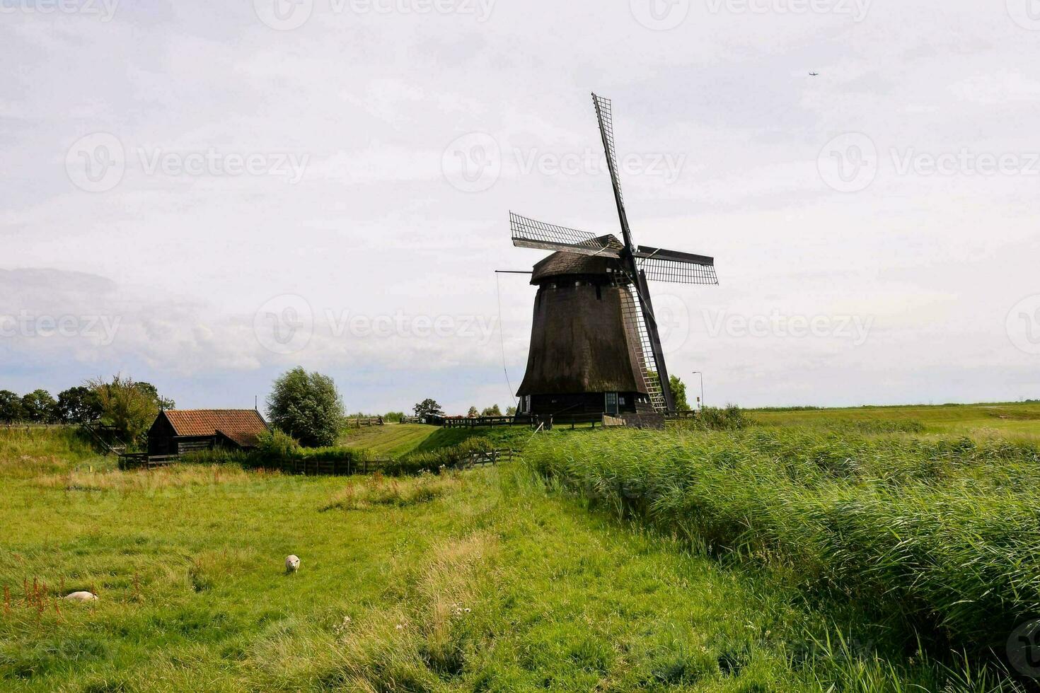 ein Windmühle im das Mitte von ein Feld foto