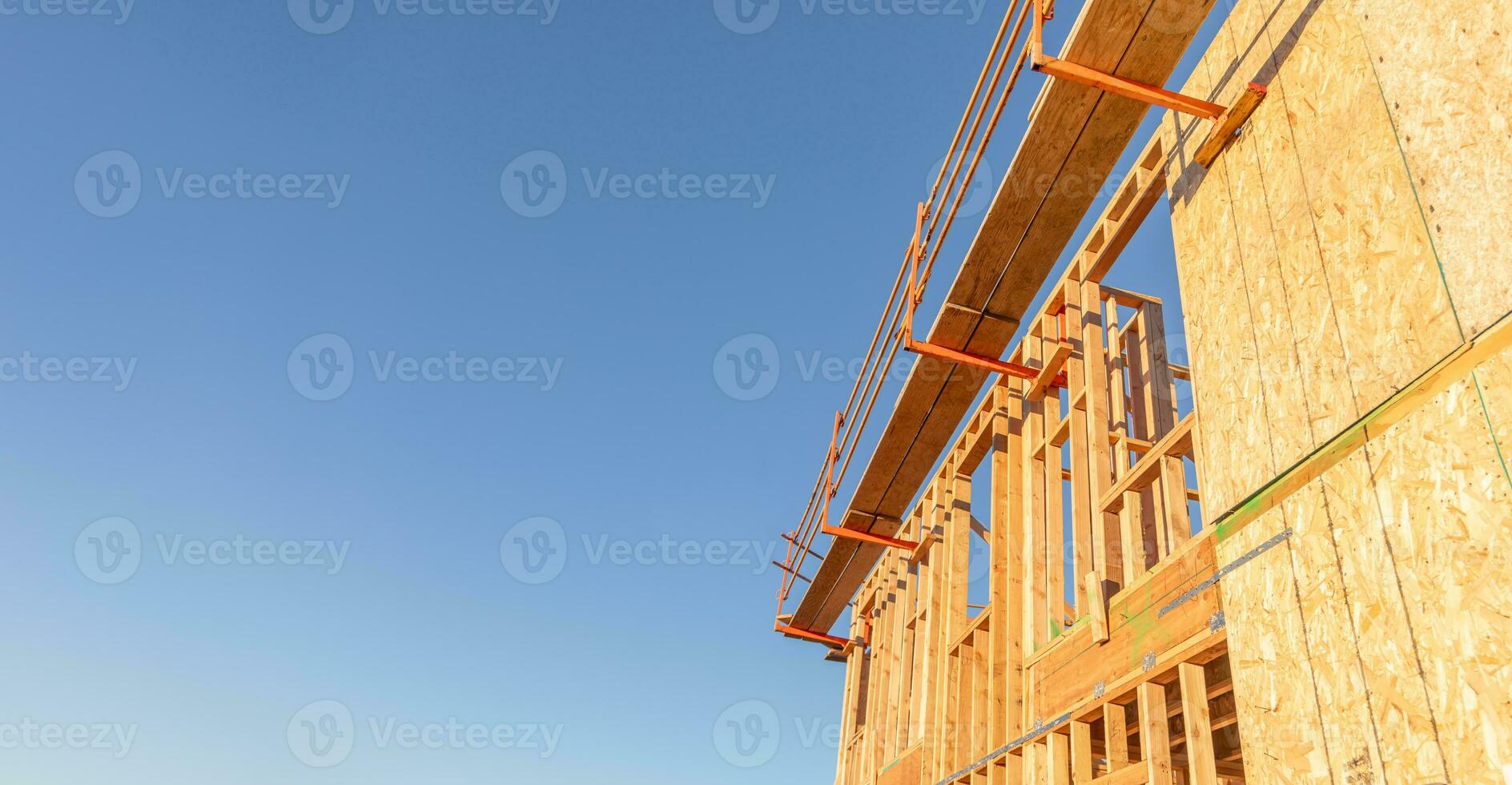 abstrakt Perspektive von ein Haus Holz Konstruktion Rahmen. foto