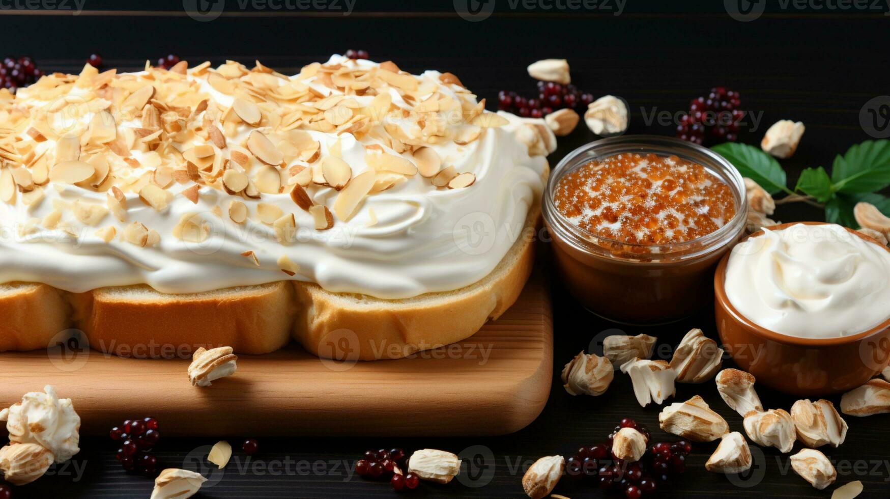 Brot Toast Erdnuss Sahne Marmelade Dessert ai generiert foto